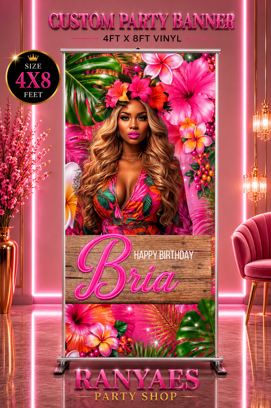 Tropical Glam Birthday Banner | Aloha Tropical Birthday Banner | Personalized Glam Party Decor