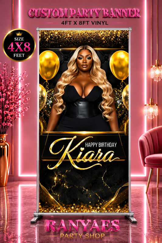 Baddie Birthday Banner | Luxury Gold and Black Birthday Banner | Personalized Glam Party Decor