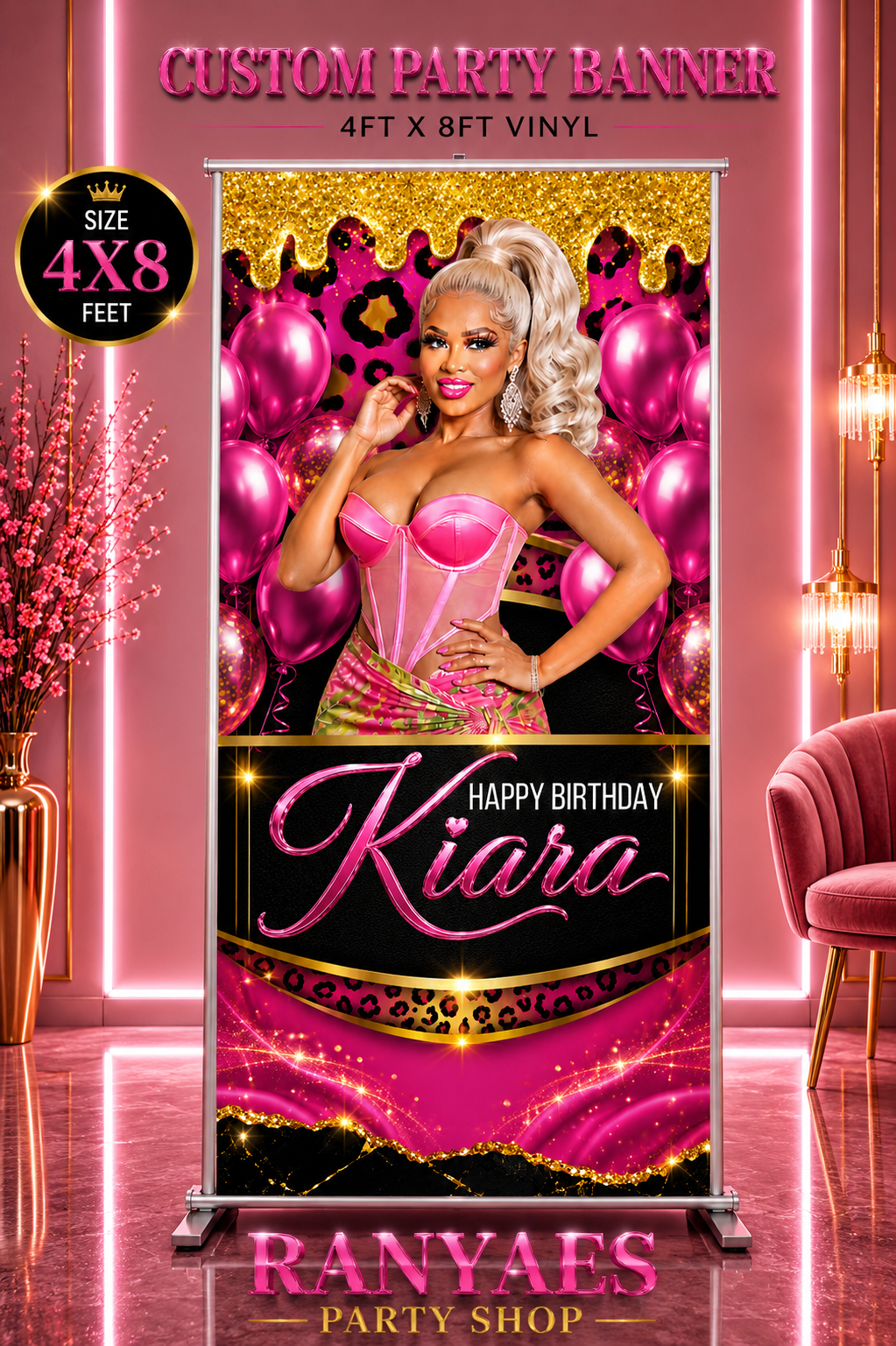 Baddie Birthday Banner | Luxury Pink Birthday Banner | Personalized Glam Party Decor