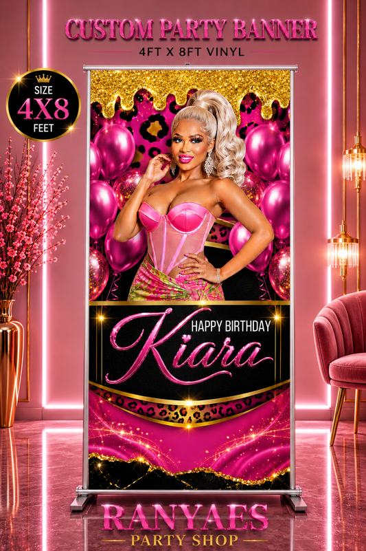 Baddie Birthday Banner | Luxury Pink Birthday Banner | Personalized Glam Party Decor