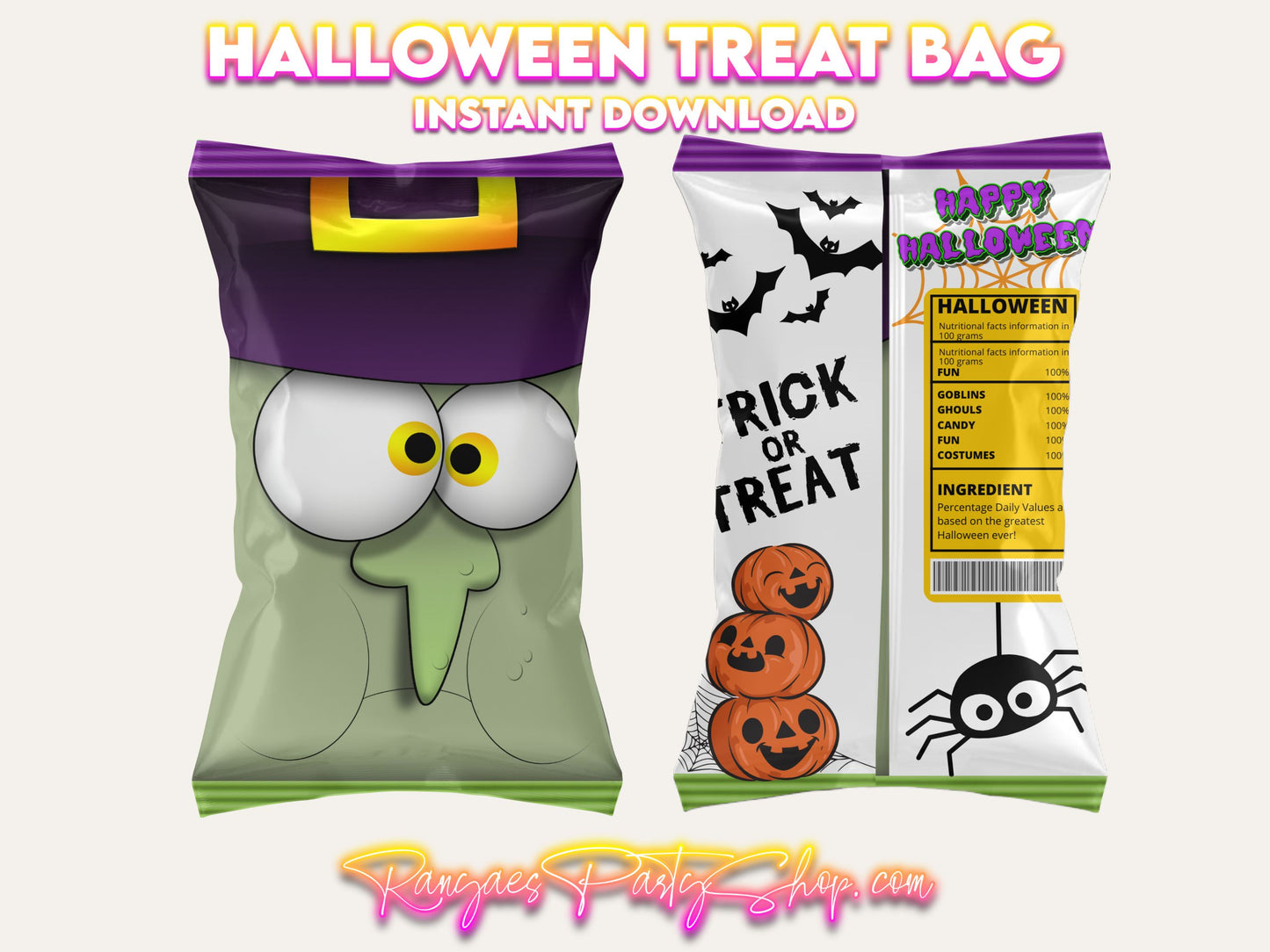 Halloween Treat Bags | Kids Halloween Treats | Instant Download | You Download | You Print | You Assemble