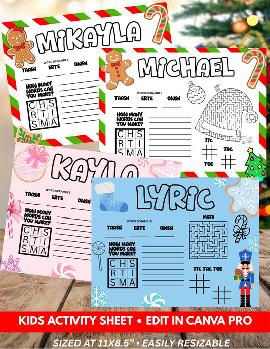 Christmas Activity Sheets | Edit with CANVA PRO | Christmas Fun | Kids Activity Sheet | Digital File