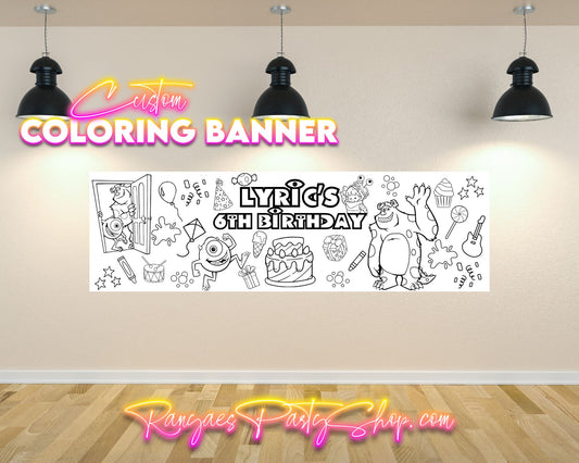 Monsters Inc Birthday Coloring Banner | Coloring Fun | Family Fun | Group Activity | Birthday Party Activity | Coloring Banner