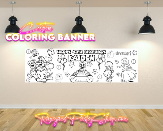 Super Mario Birthday Coloring Banner | Coloring Fun | Family Fun | Group Activity | Birthday Party Activity | Coloring Banner