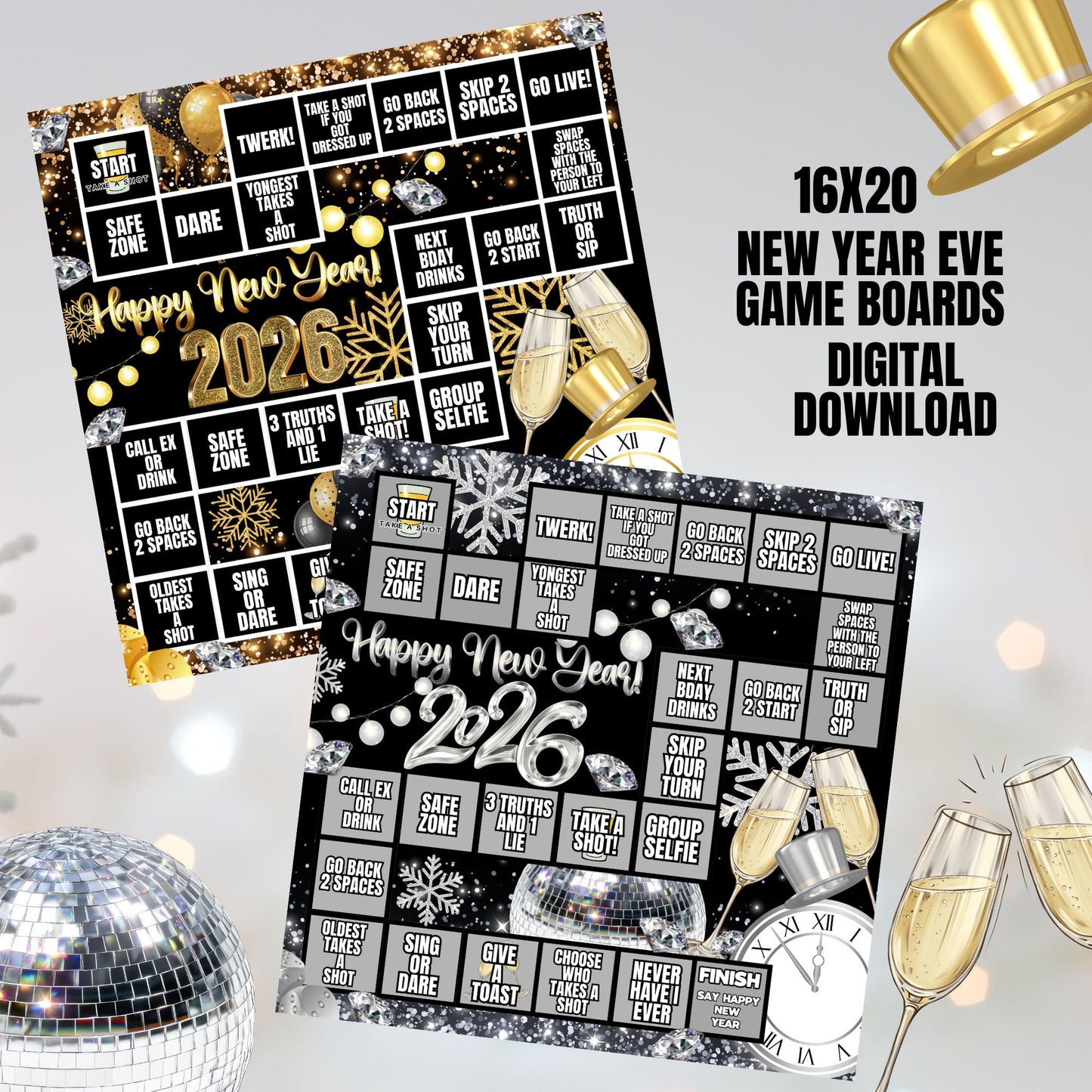 Adult New Year Eve Game Board Sets | Christmas Party Game | INSTANT DOWNLOAD | 16x20 Game Board Files