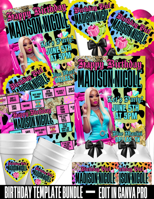 Neon Cheetah Digital Party Package | Adult Party Bundle | Edit with CANVA PRO | Digital File Only