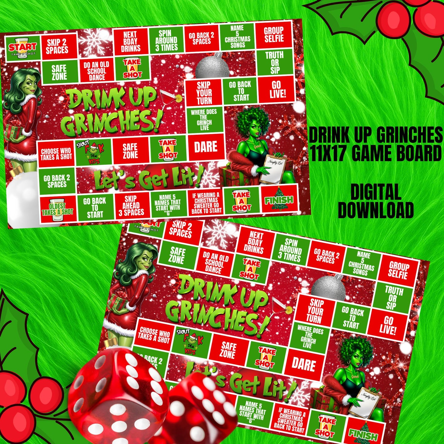 Drink Up Grinches Digital Game Board Set | Christmas Party Game | INSTANT DOWNLOAD | 11x17 Game Board File