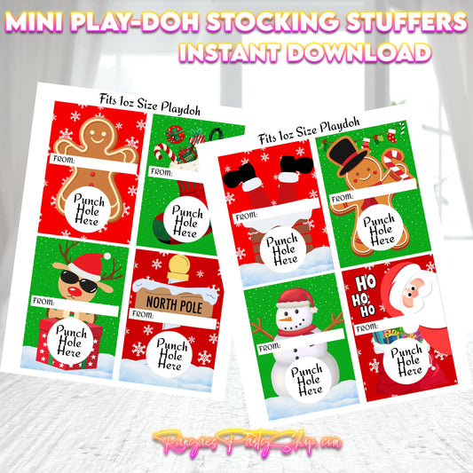 Mini Christmas DOH Stocking Stuffer Cards  | INSTANT DOWNLOAD | You Print & Assemble | Mini Doh Party Favors