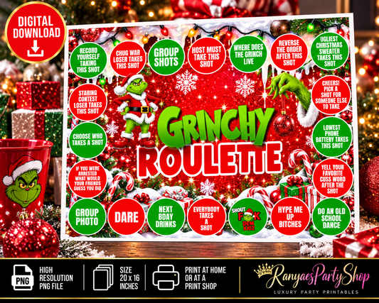 Grinchy  Roulette 20x16 Printable Party Game Board | Digital Download | Christmas Party Game & Adult Party Games