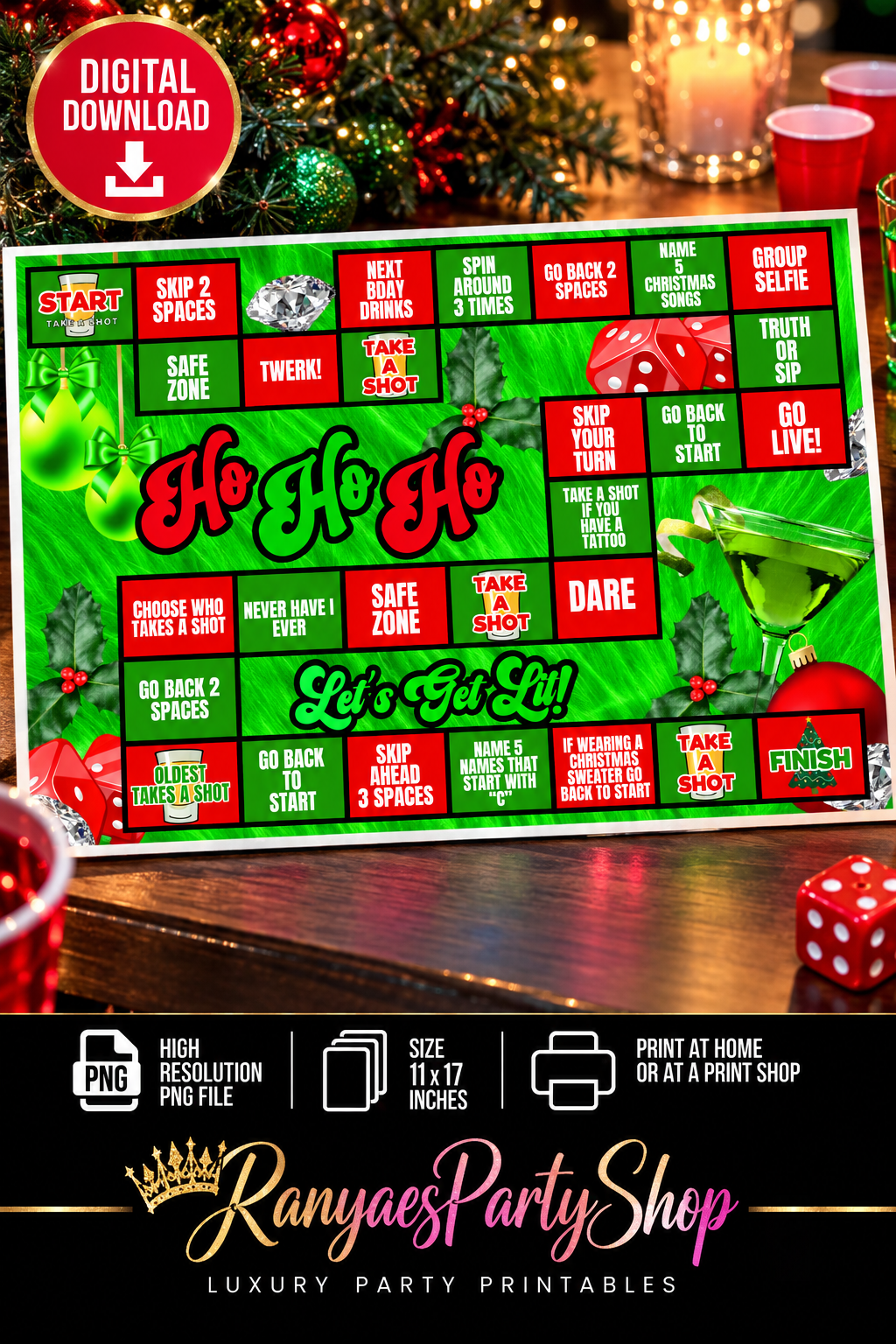 11x17 Printable Party Game Board | Digital Download | Christmas Party Games & Adult Party Games