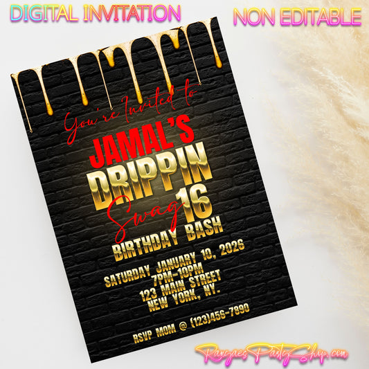 Drippin Swag  5x7 Digital Invitation | Swag Party Invite | Non Editable | Drippin Swag Birthday Party | Digital File Only