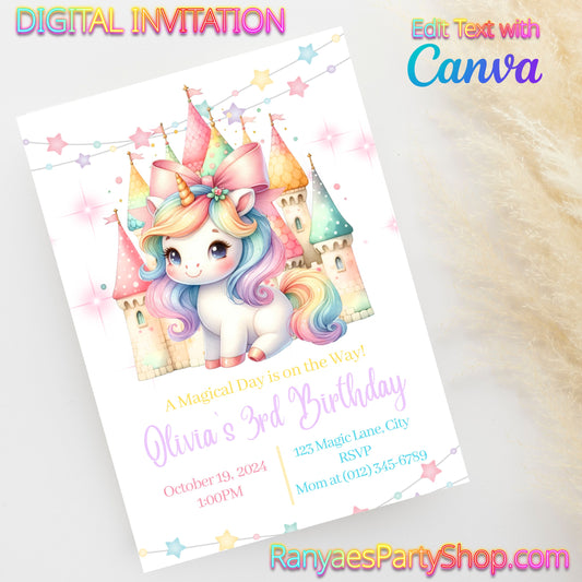 Unicorn 5x7 Digital Invitation | Unicorn Party Invite | Edit Text with Canva | Birthday Party Invitation | Digital File Only