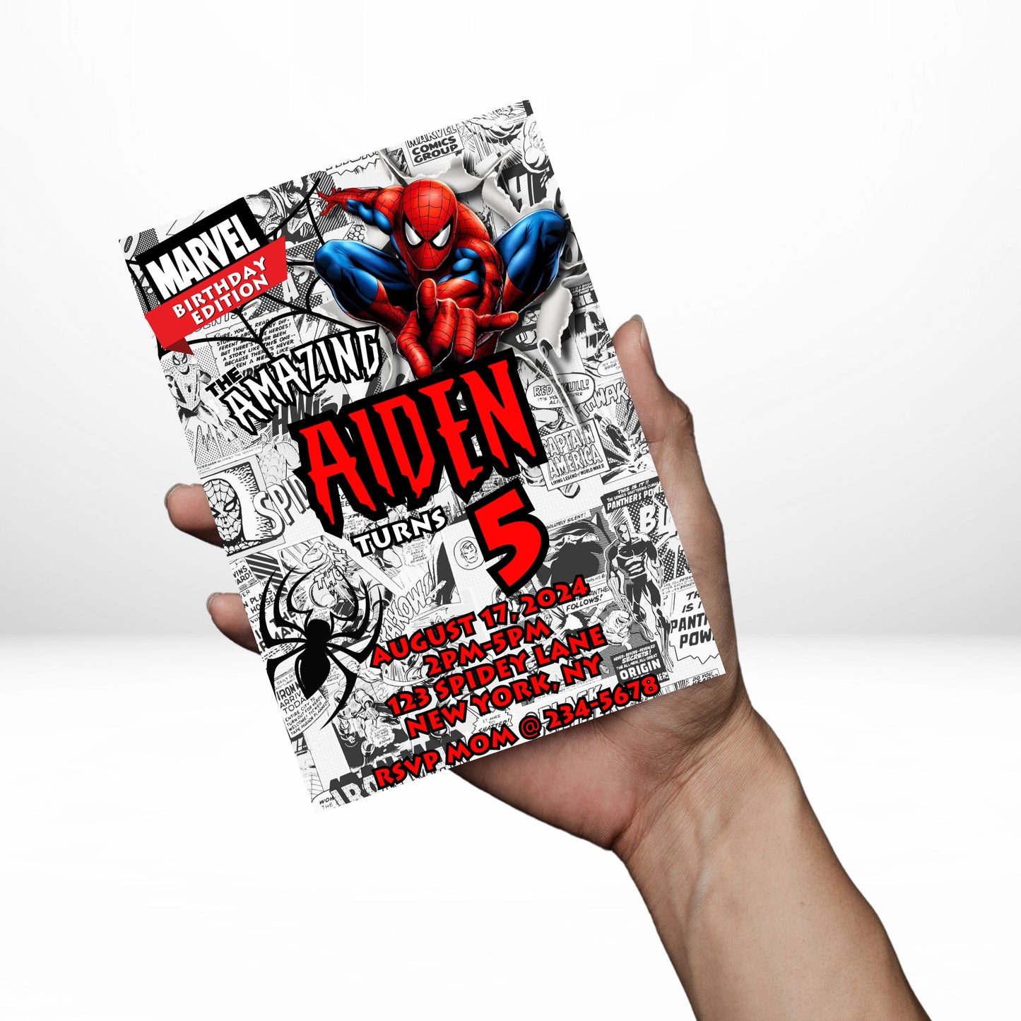 Spiderman 5x7 Digital Invitation | Spiderman Party Invite | Edit Text with Canva | Birthday Party Invitation | Digital File Only