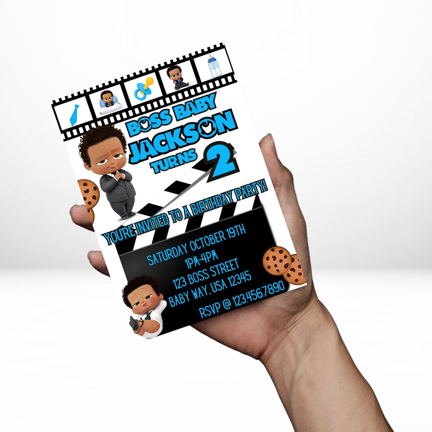 African American Boss Baby 5x7 Digital Invitation | Boss Baby Party Invite | Edit Text with Canva | Birthday Party Invitation | Digital File Only