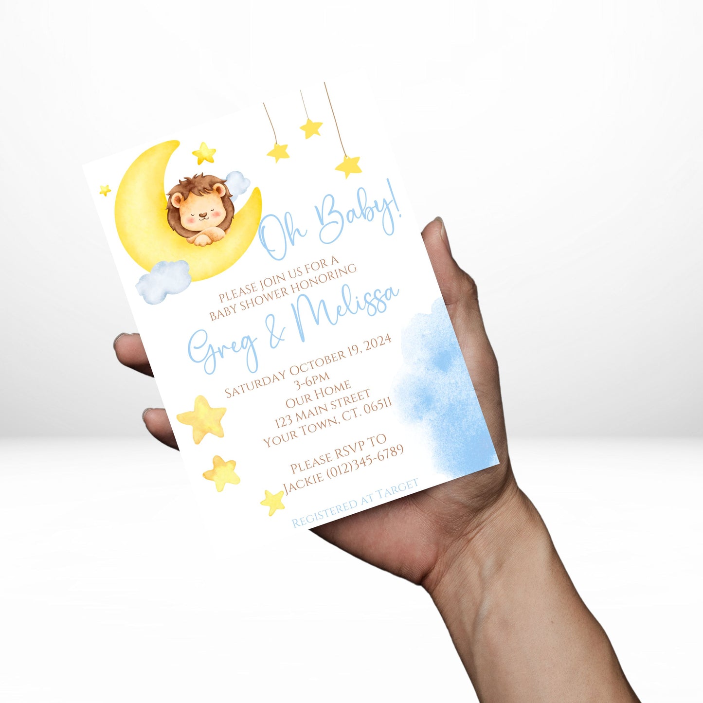Oh Baby Lion 5x7 Digital Invitation | Oh Baby Lion Baby Shower Invite | Edit Text with Canva | Lion Baby Shower | Digital File Only