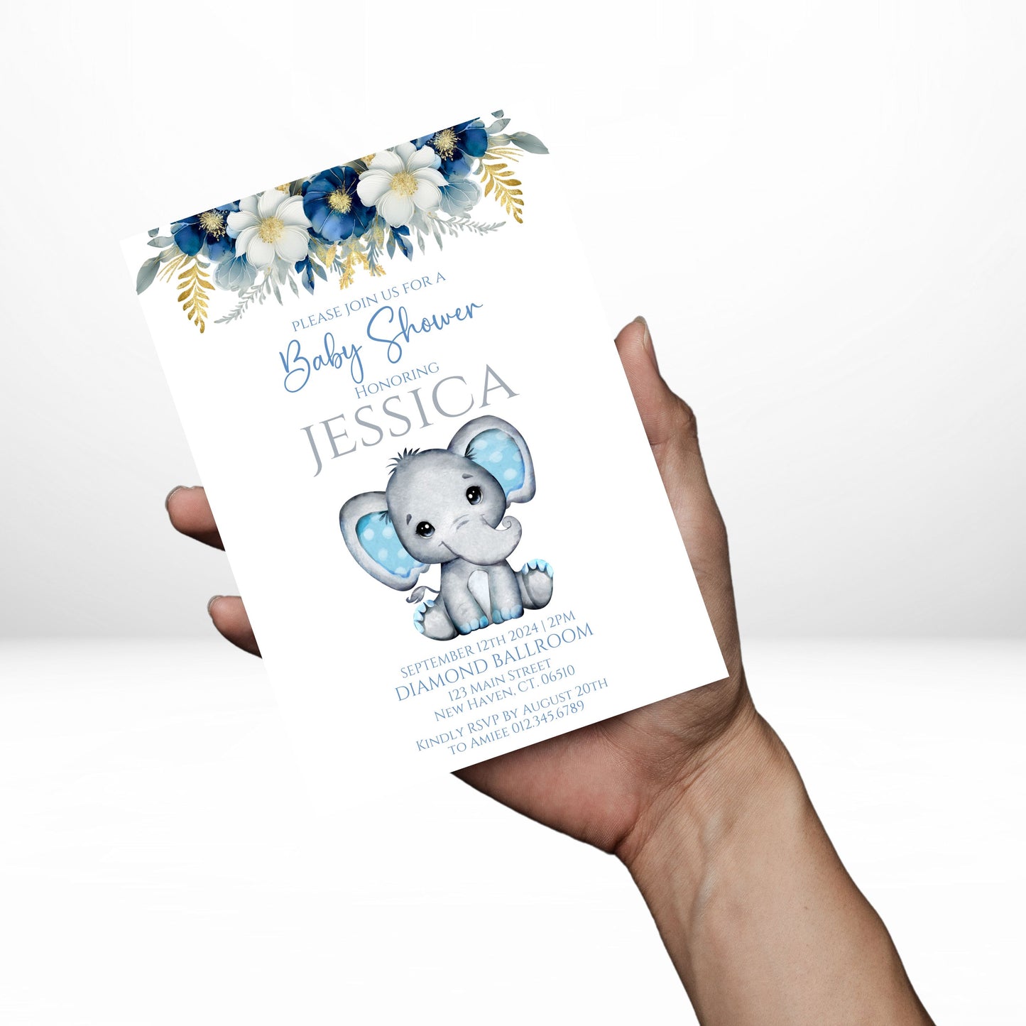 Elephant Baby Shower 5x7 Digital Invitation | Elephant Baby Shower | Edit Text with Canva | Baby Shower Invitation | Digital File Only