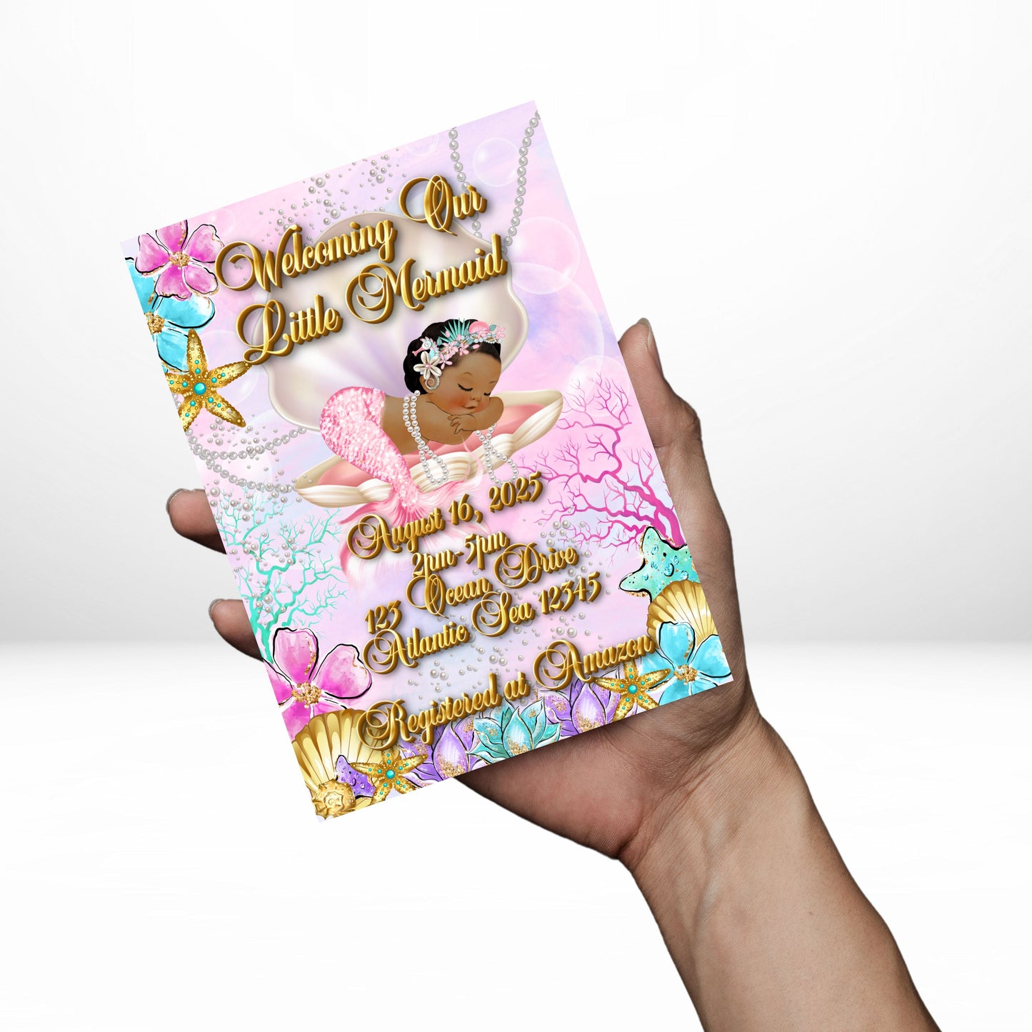 Our Little Mermaid 5x7 Digital Invitation | AA Mermaid Baby Shower Invite | Edit Text with CANVA PRO | Baby Shower Invitation | Digital File Only