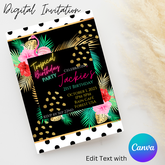 Tropical Aloha 5x7 Digital Invitation | Editable Text with  Canva | You Save | You Download | You Print | DIGITAL FILE ONLY