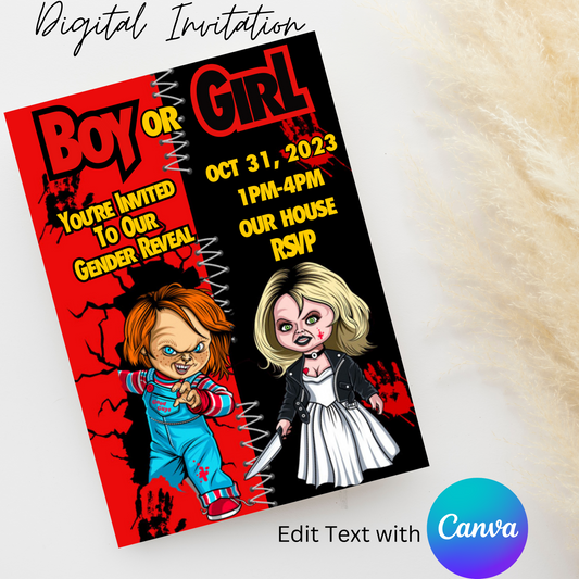 Chucky or Tiffany Child's Play 5x7 Digital Invitation | Editable Text with  Canva | You Save | You Download | You Print | DIGITAL FILE ONLY
