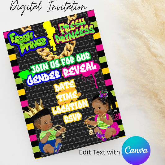 Fresh Prince & Fresh Princess 5x7 Digital Invitation | Editable Text with  Canva | You Save | You Download | You Print | DIGITAL FILE ONLY