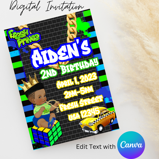 Fresh Prince 5x7 Digital Invitation | Editable Text with  Canva | You Save | You Download | You Print | DIGITAL FILE ONLY