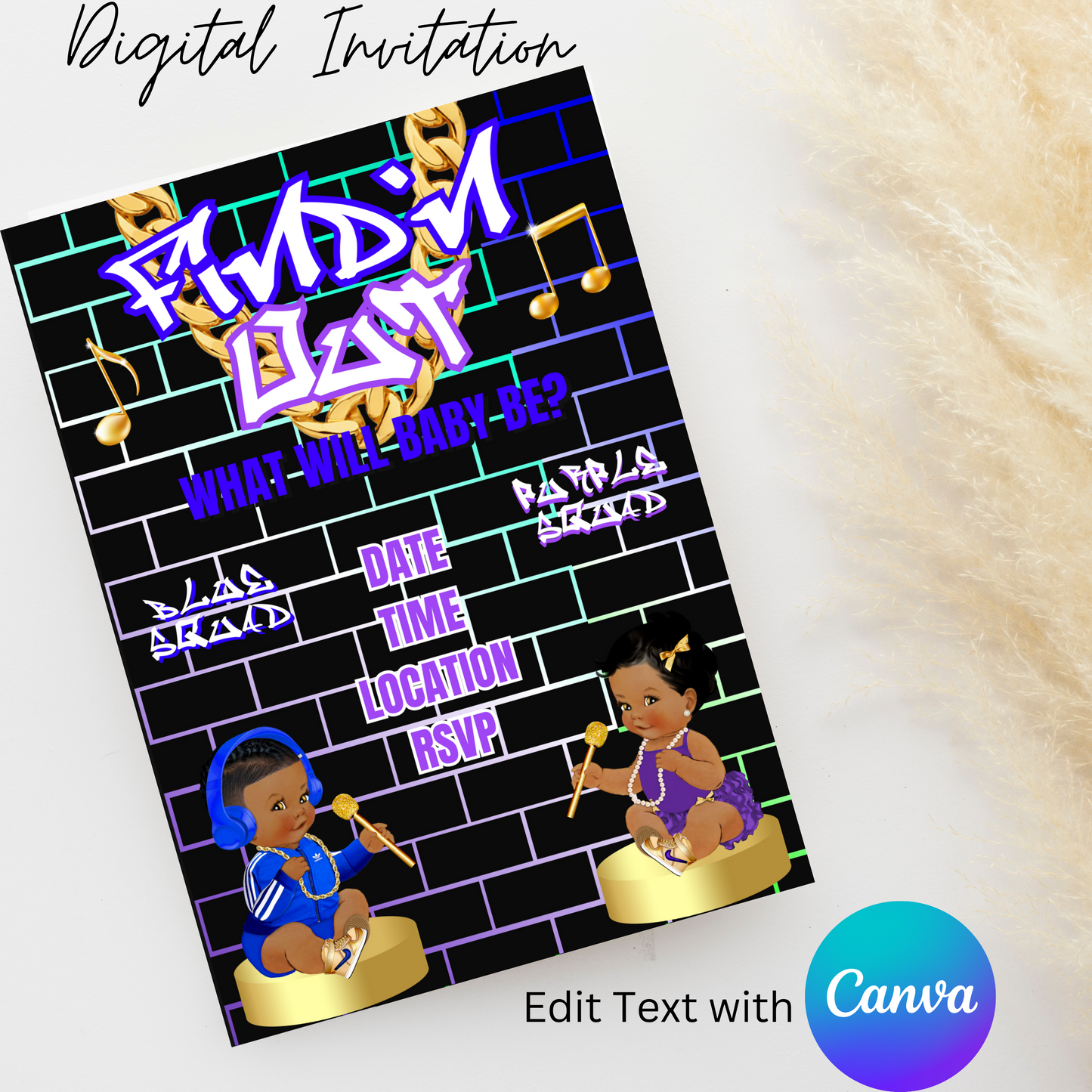 Find'N Out 5x7 Digital Invitation | Editable Text with  Canva | You Save | You Download | You Print | DIGITAL FILE ONLY