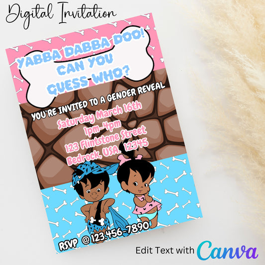 African American Bam Bam or Pebbles 5x7 Digital Invitation | Editable Text with  Canva | You Save | You Download | You Print | DIGITAL FILE ONLY