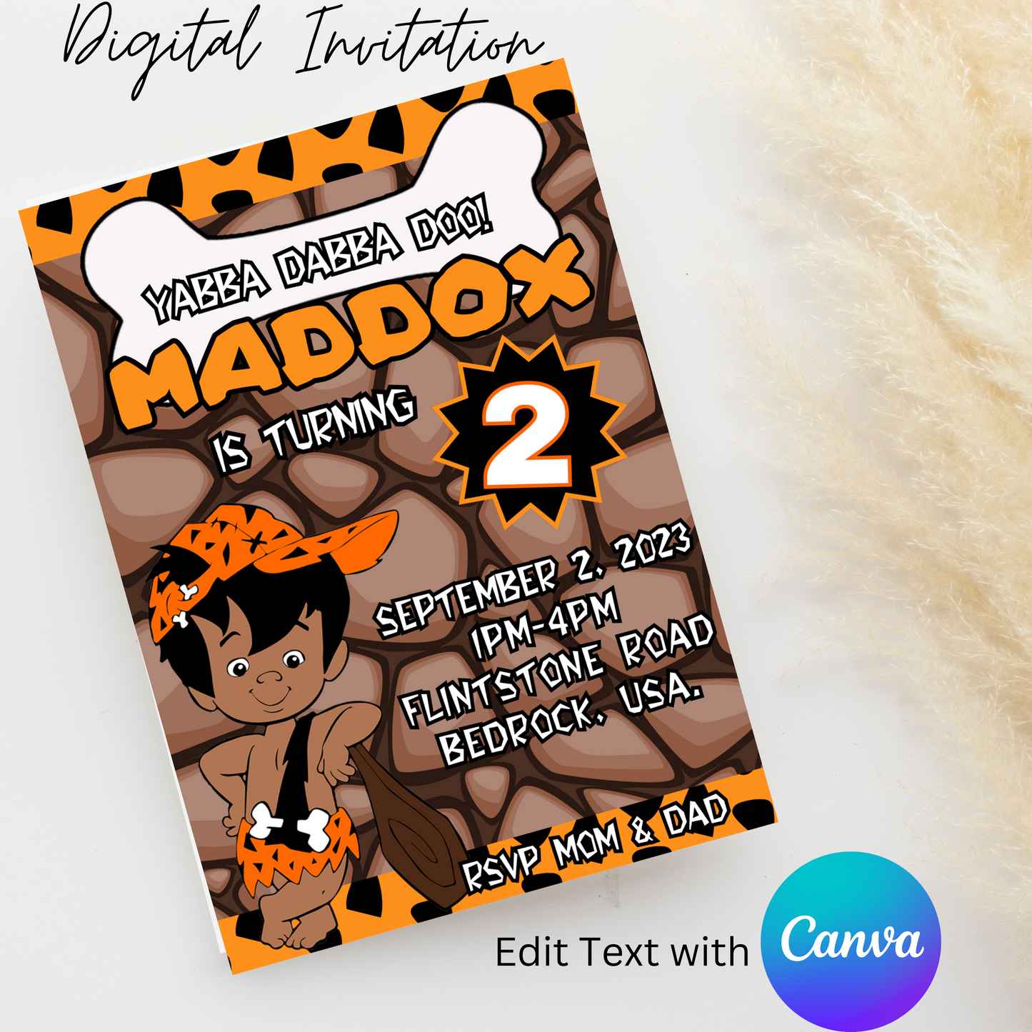 African American Bam Bam 5x7 Digital Invitation | Editable Text with  Canva | You Save | You Download | You Print | DIGITAL FILE ONLY