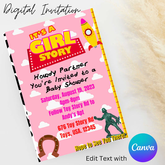 Girl Story 5x7 Digital Invitation | Editable Text with  Canva | You Save | You Download | You Print | DIGITAL FILE ONLY