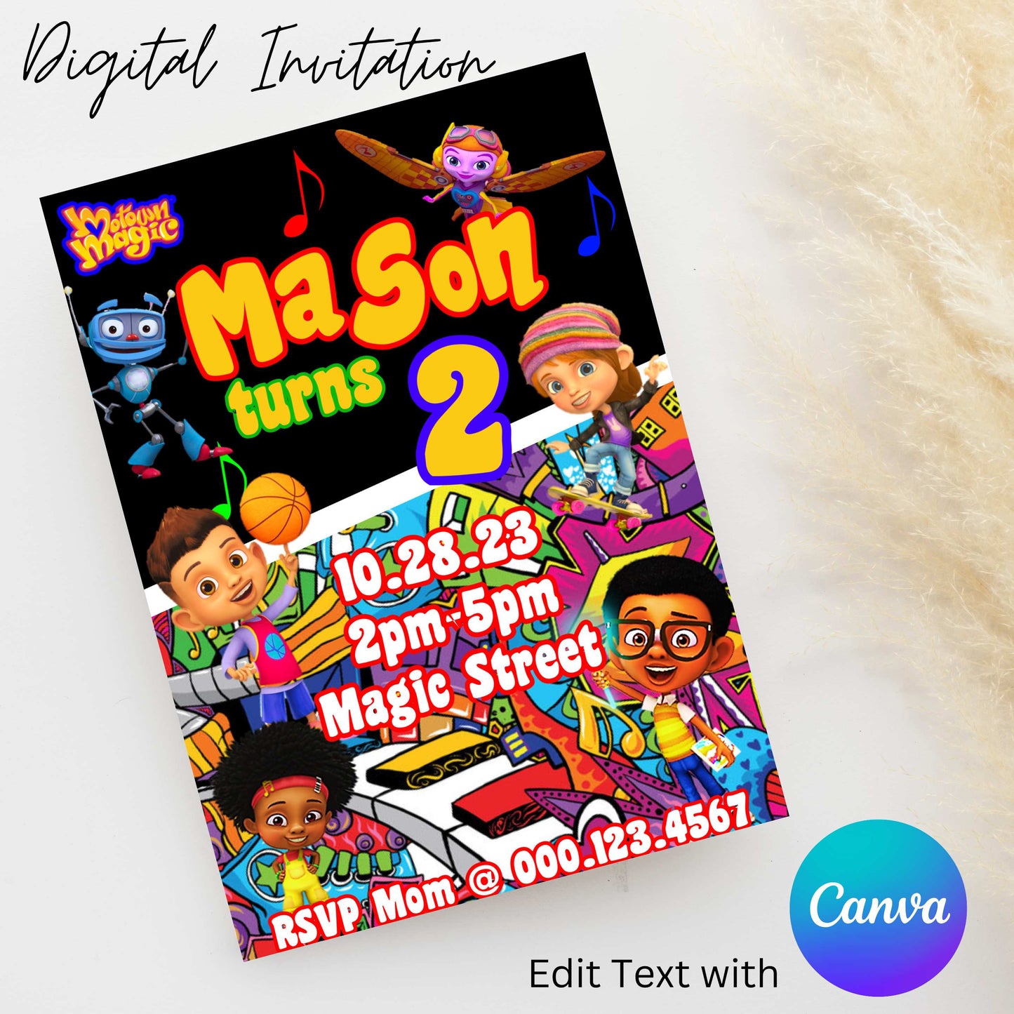 Motown Magic 5x7 Digital Invitation | Editable Text with  Canva | You Save | You Download | You Print | Digital File Only