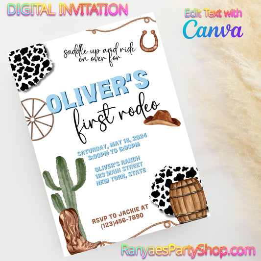 My First Rodeo 5x7 Digital Invitation | Editable Text with  Canva | You Save | You Download | You Print | Digital File Only