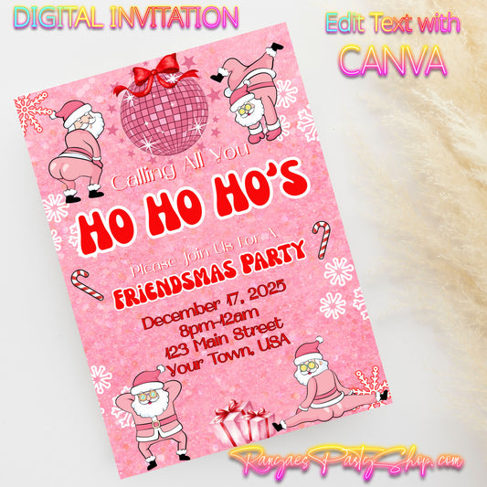 Friendsmas Ho Ho Ho 5x7 Digital Invitation | Ho Ho Ho's Friendsmas Party Invite | Edit Text with Canva | Merry Friendsmas | Digital File Only