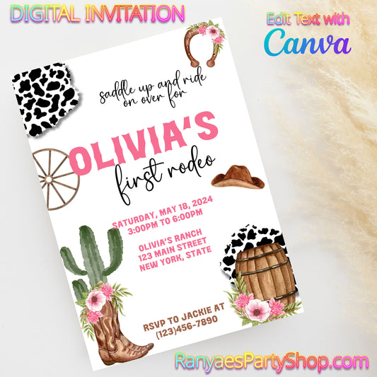 My First Rodeo 5x7 Digital Invitation | Editable Text with  Canva | You Save | You Download | You Print | Digital File Only