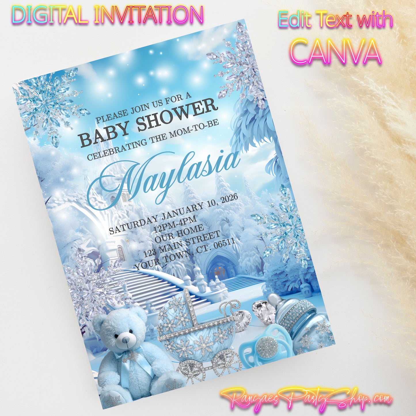 Winter Wonderland  5x7 Digital Invitation | Winter Wonderland Baby Shower Invite | Edit Text with Canva | Winter Wonderland Baby Shower | Digital File Only