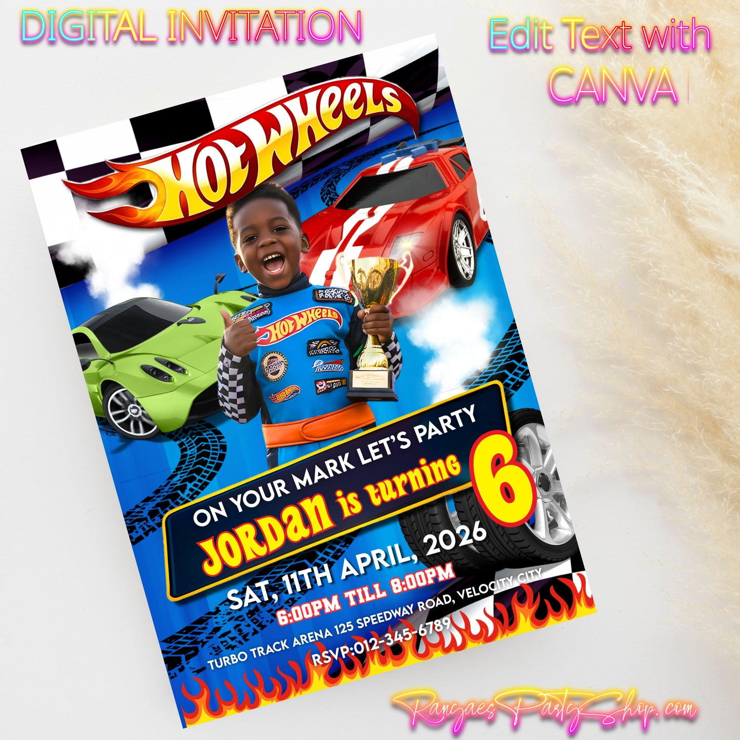 Hot Wheels 5x7 Digital Invitation | Hot Wheels Birthday Invite | Edit Text with CANVA | Digital File Only