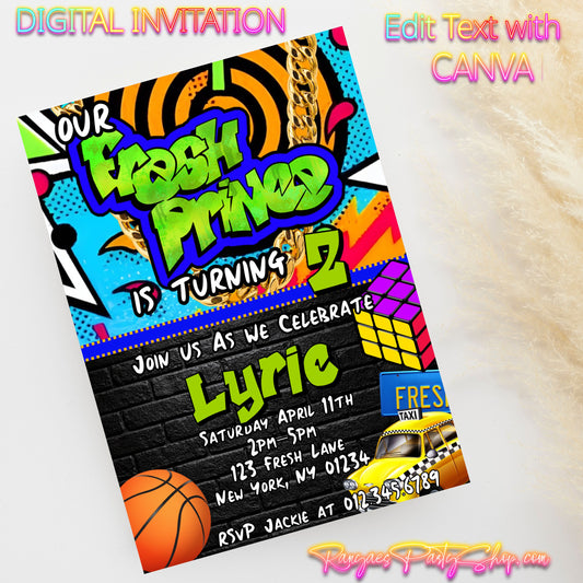 Fresh Prince 5x7 Digital Invitation | Fresh Prince Party Invite | Edit Text with CANVA | Birthday Party Invitation | Digital File Only