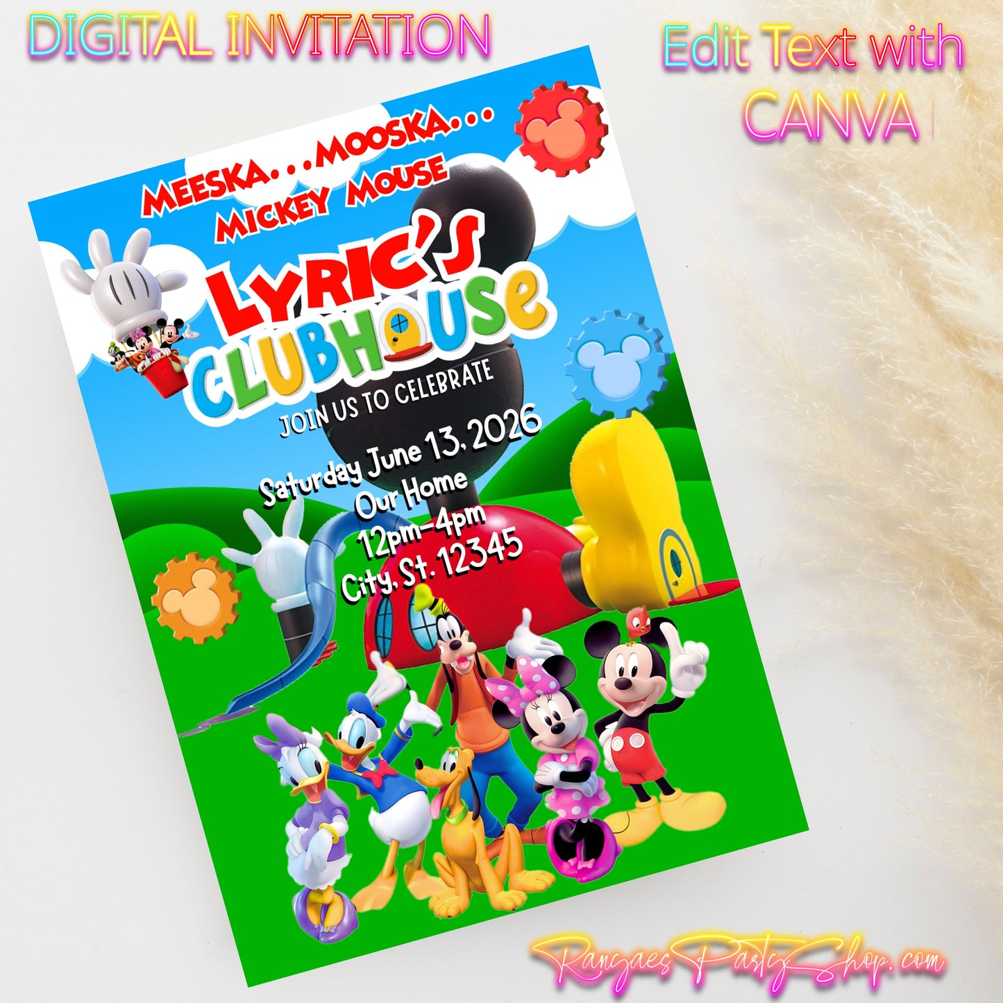 Mickey Mouse Clubhouse 5x7 Digital Invitation | Mickey Mouse Clubhouse Birthday Invite | Edit Text with CANVA | Digital File Only