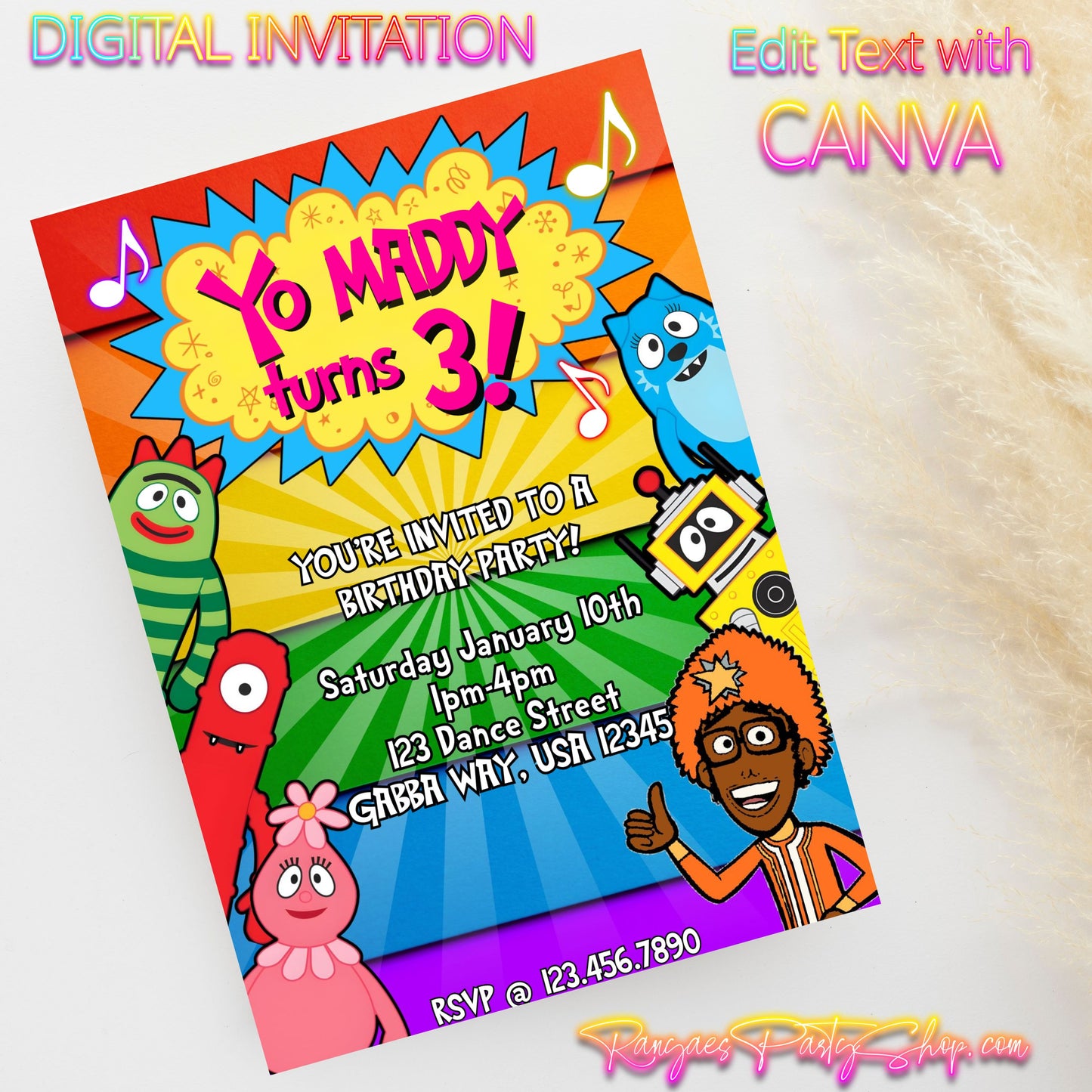 Yo Gabba Gabba 5x7 Digital Invitation | Yo Gabba Gabba Party Invite | Edit Text with CANVA | Birthday Party Invitation | Digital File Only