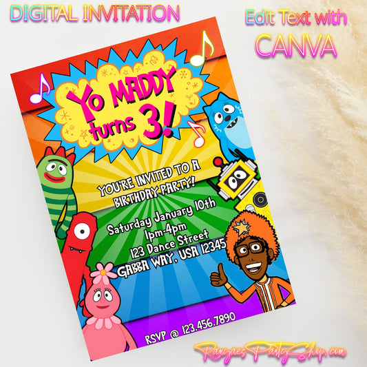 Yo Gabba Gabba 5x7 Digital Invitation | Yo Gabba Gabba Party Invite | Edit Text with CANVA | Birthday Party Invitation | Digital File Only