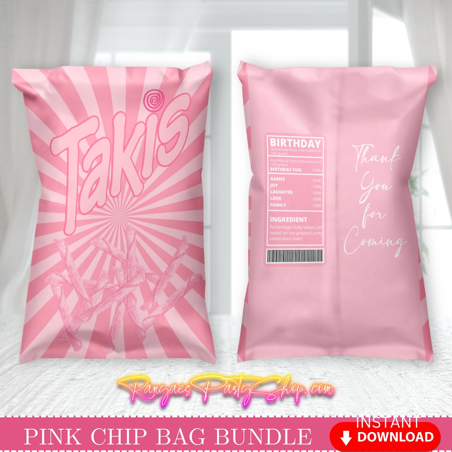 Pink Chip Bag Digital Files | Pink Party Chip Bags | INSTANT DOWNLOAD | Digital File Only | NON EDITABLE