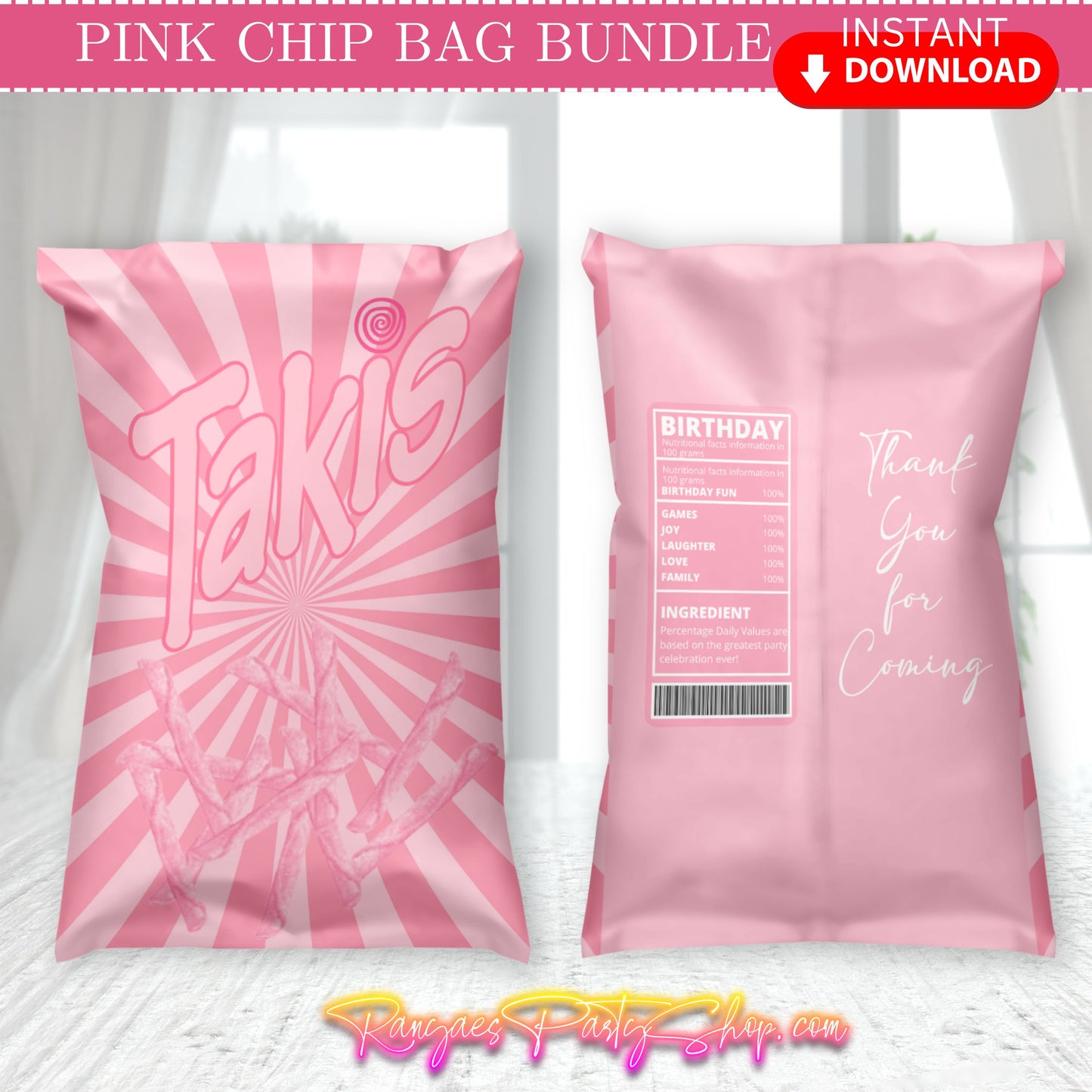 Pink Chip Bag Digital Files | Pink Party Chip Bags | INSTANT DOWNLOAD | Digital File Only | NON EDITABLE