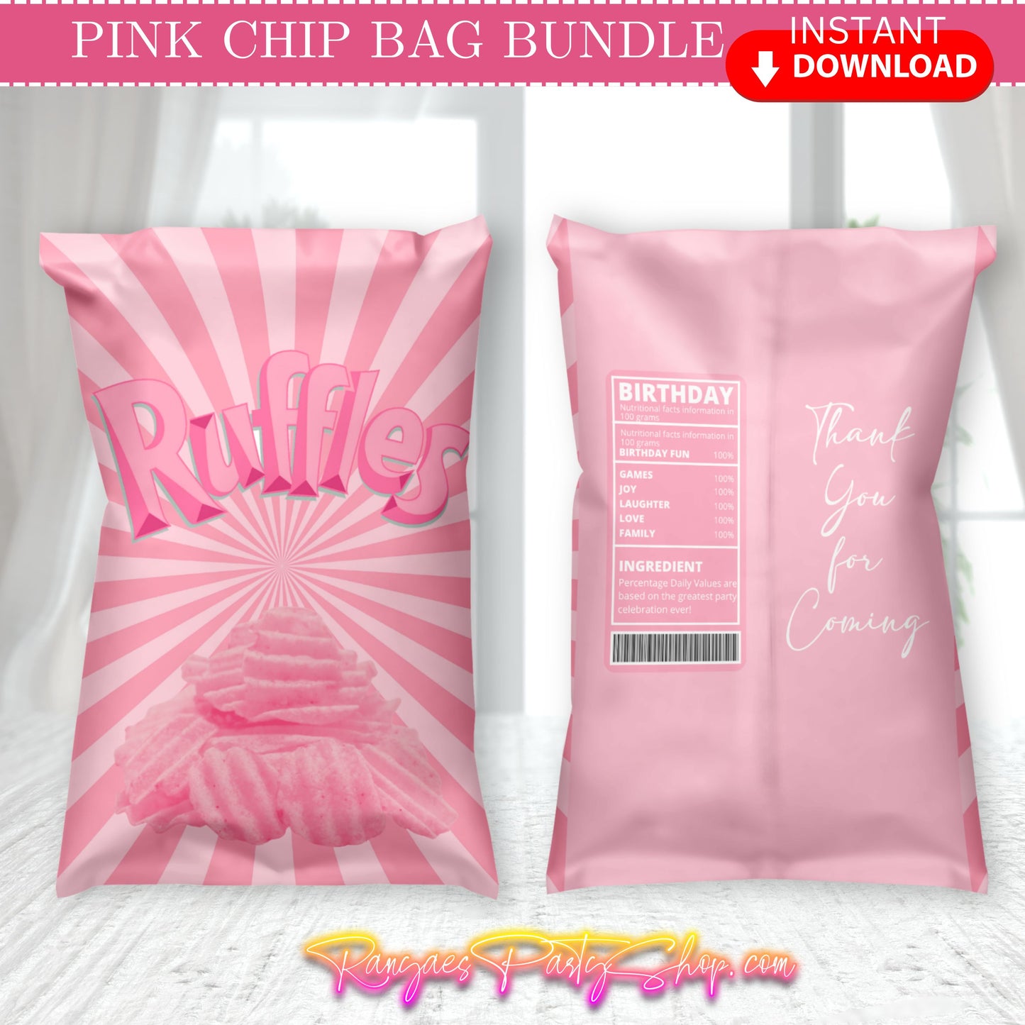 Pink Chip Bag Digital Files | Pink Party Chip Bags | INSTANT DOWNLOAD | Digital File Only | NON EDITABLE