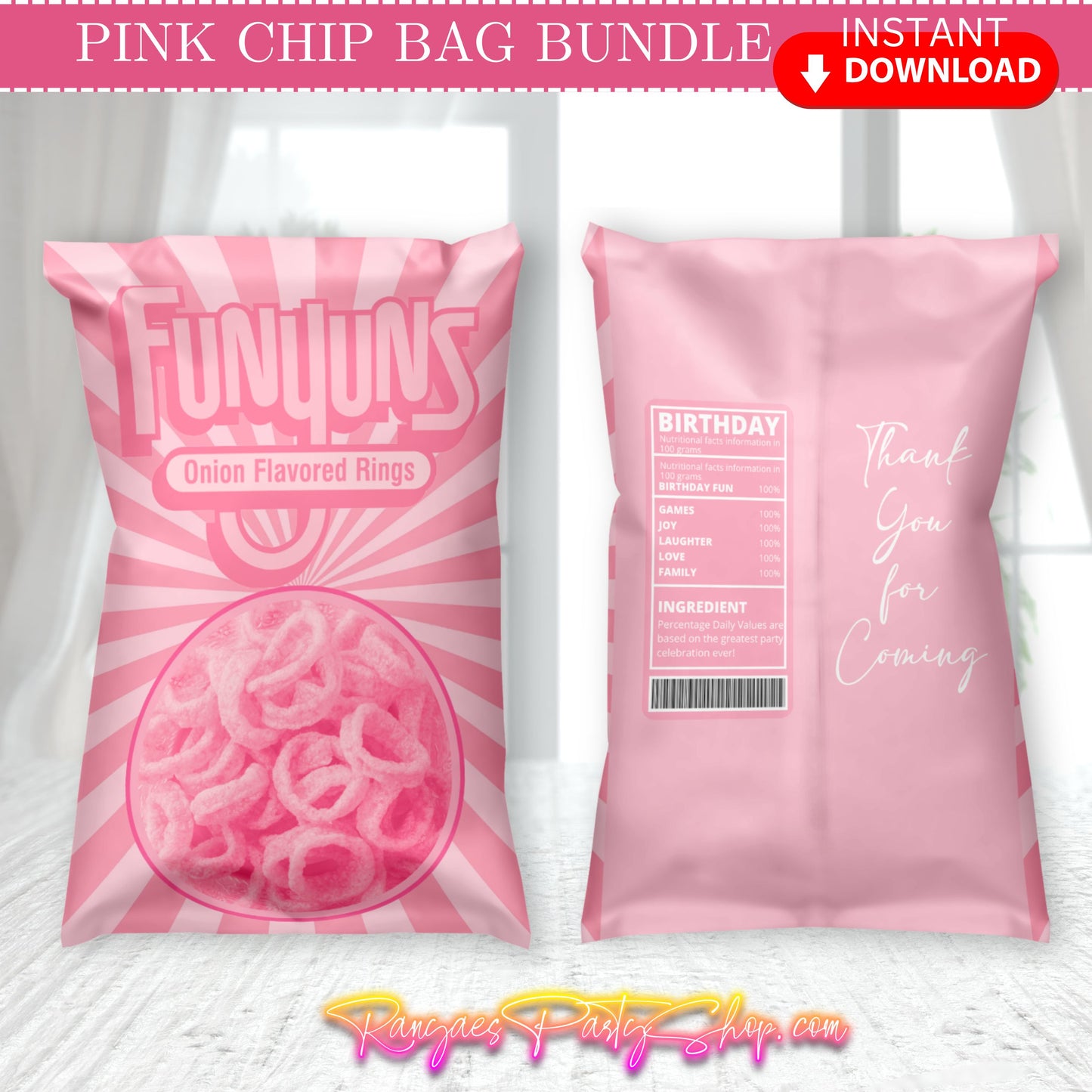 Pink Chip Bag Digital Files | Pink Party Chip Bags | INSTANT DOWNLOAD | Digital File Only | NON EDITABLE