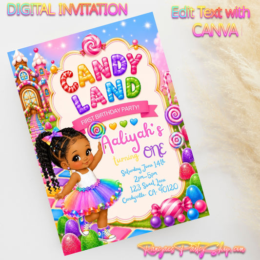 AA Candy Land  5x7 Digital Invitation | Candy Land Birthday Invite | Edit Text with CANVA | Digital File Only