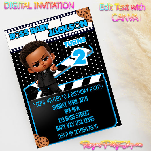 African American Boss Baby 5x7 Digital Invitation | Boss Baby Party Invite | Edit Text with CANVA | Birthday Party Invitation | Digital File Only