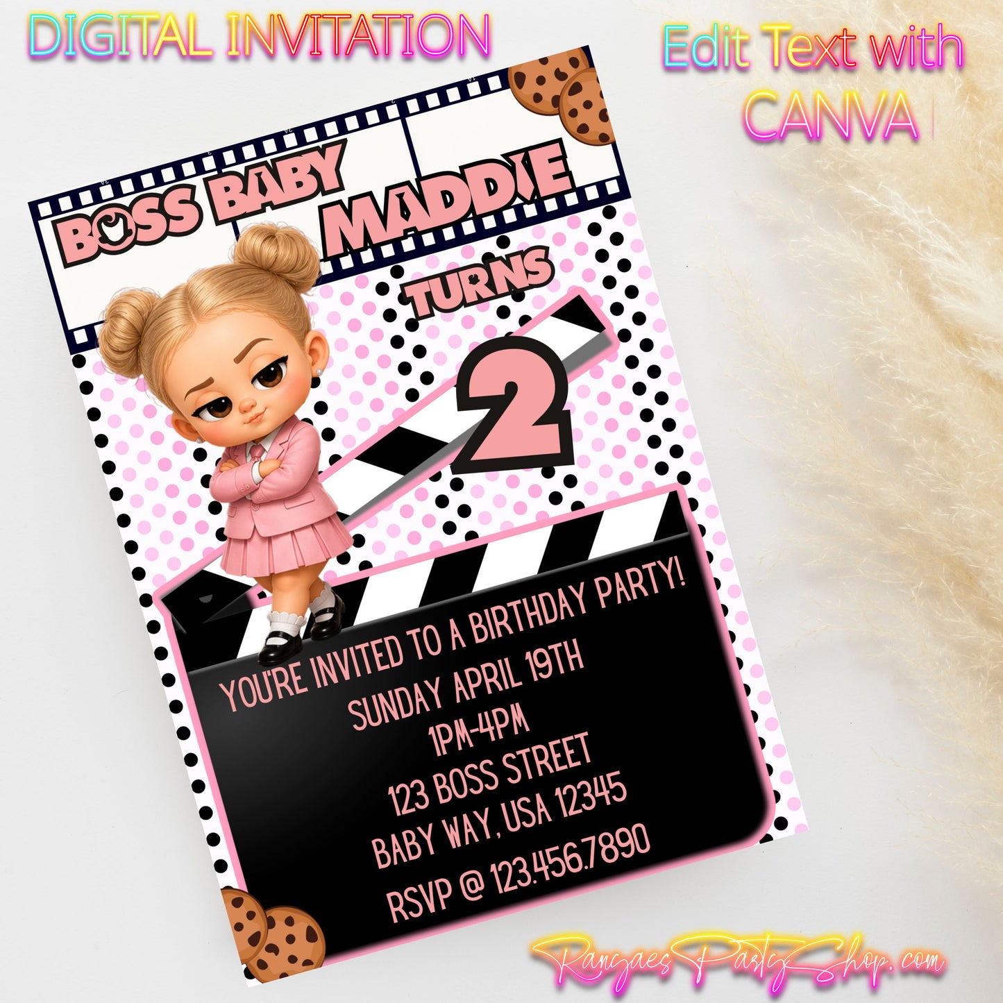 Girl Boss Baby 5x7 Digital Invitation | Girl Boss Baby Party Invite | Edit Text with CANVA PRO | Birthday Party Invitation | Digital File Only