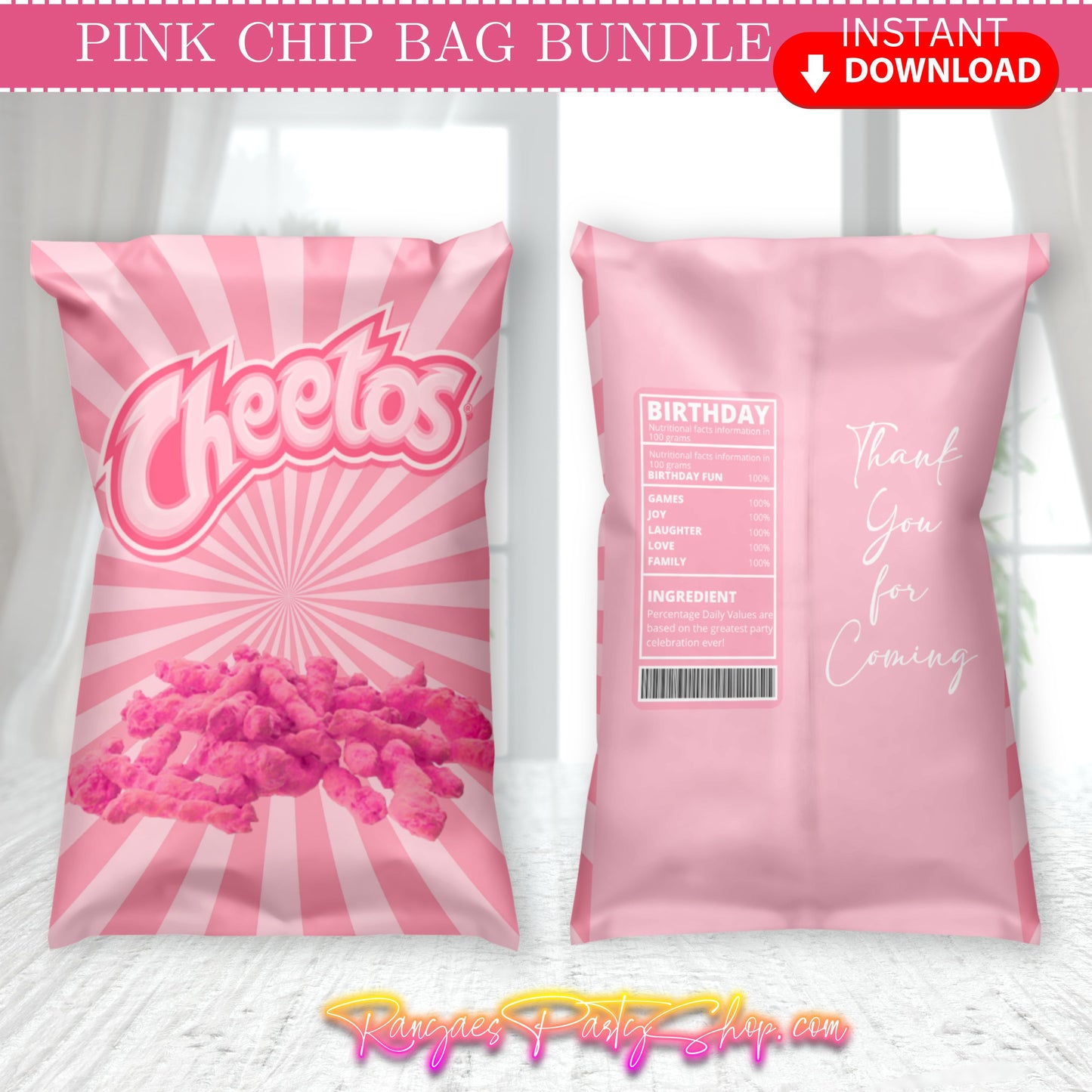 Pink Chip Bag Digital Files | Pink Party Chip Bags | INSTANT DOWNLOAD | Digital File Only | NON EDITABLE