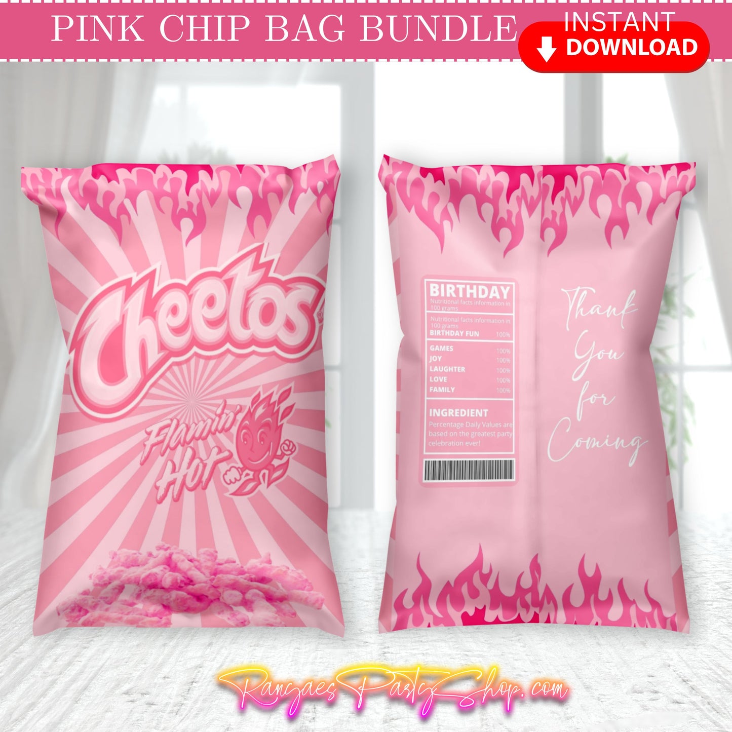 Pink Chip Bag Digital Files | Pink Party Chip Bags | INSTANT DOWNLOAD | Digital File Only | NON EDITABLE