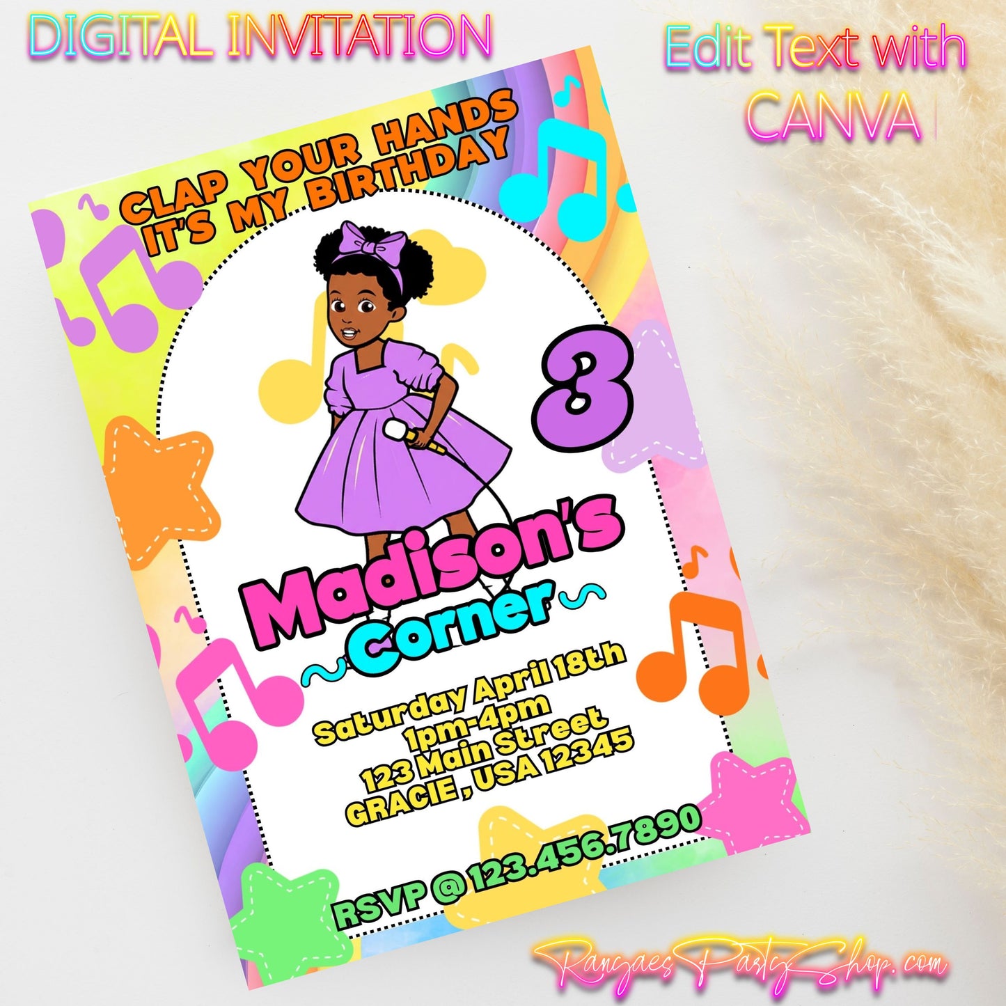 Gracie's Corner 5x7 Digital Invitation | Gracie's Corner Birthday Invite | Edit Text with CANVA | Digital File Only