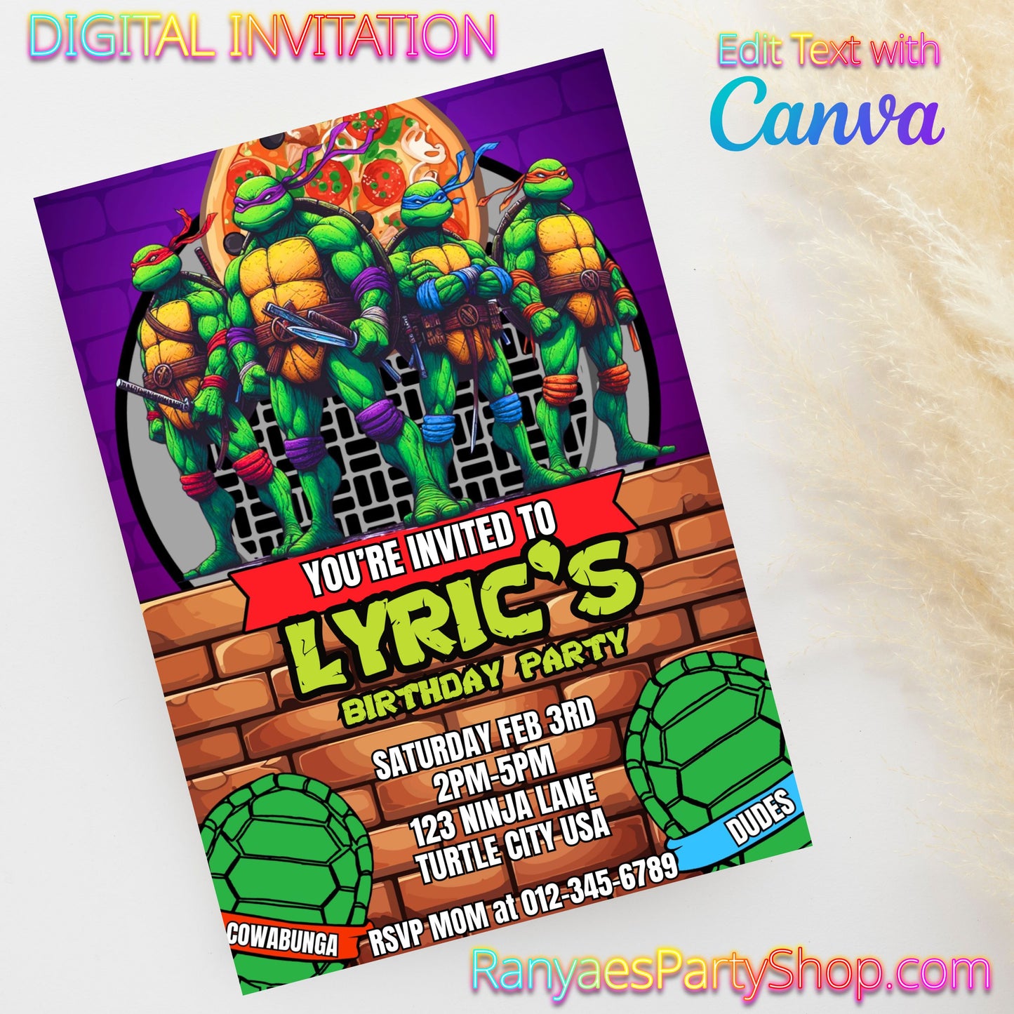 Ninja Turtles 5x7 Digital Invitation | TMNT Party Invite | Edit Text with Canva | Birthday Party Invitation | Digital File Only